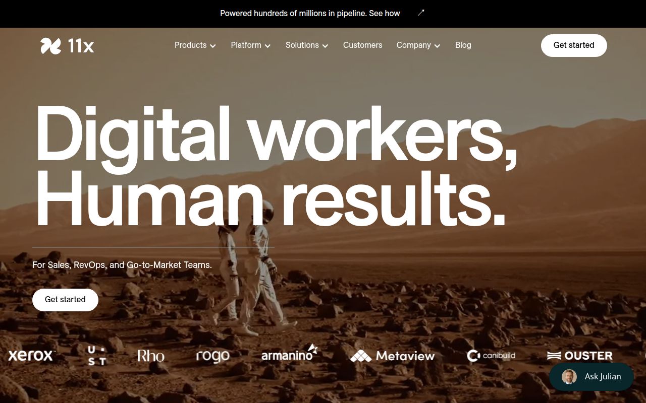 Screenshot of 11x (11x.ai) — AI digital workers platform
