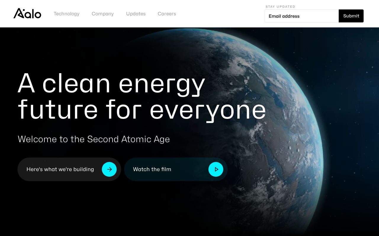Screenshot of Aalo Atomics (aalo.com) — Mass-manufactured nuclear plants
