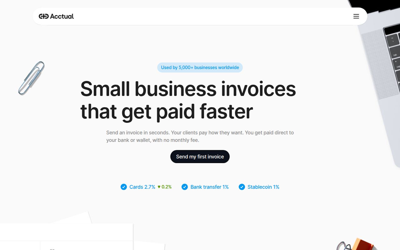 Screenshot of Acctual (acctual.com) — Acctual