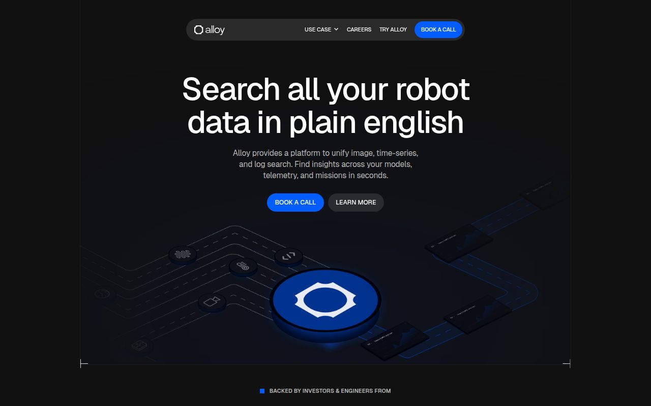 Screenshot of Alloy (usealloy.ai) — Data platform for robotics