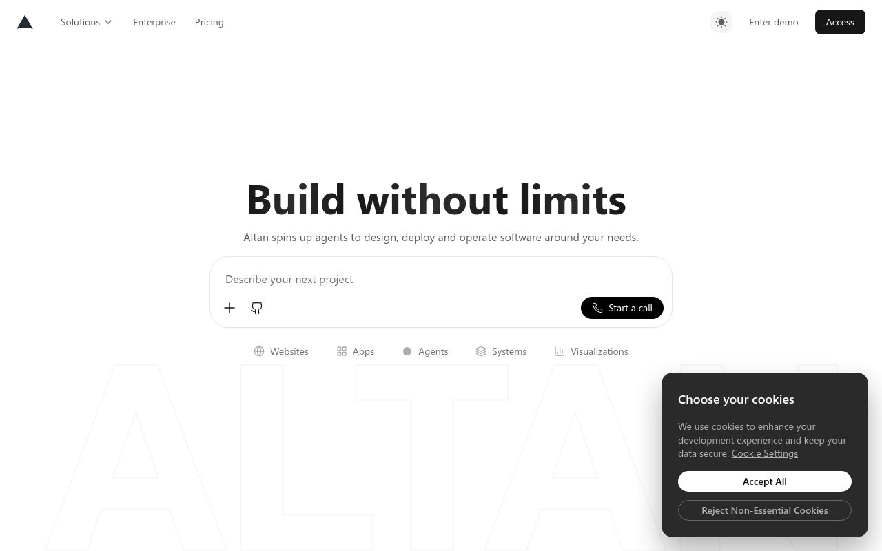 Screenshot of Altan (altan.ai) — Autonomous business software