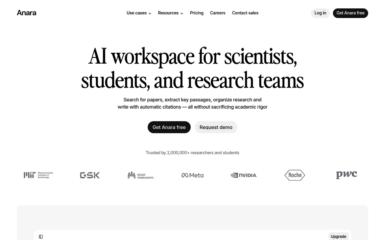 Screenshot of Anara (anara.com) — AI for researchers