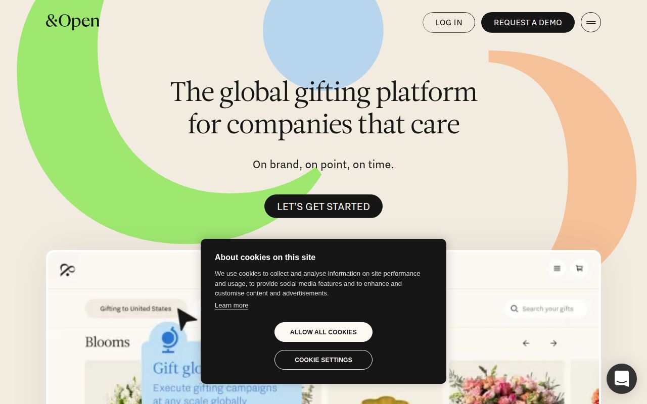 Screenshot of &amp;Open (andopen.co) — Certified B corp gifting