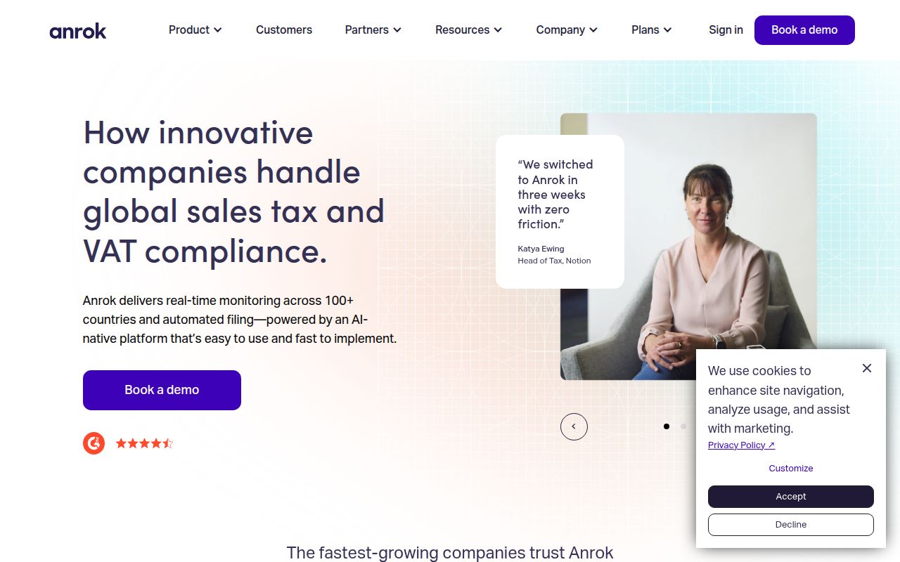 Screenshot of Anrok (anrok.com) — Automated taxes for SaaS companies
