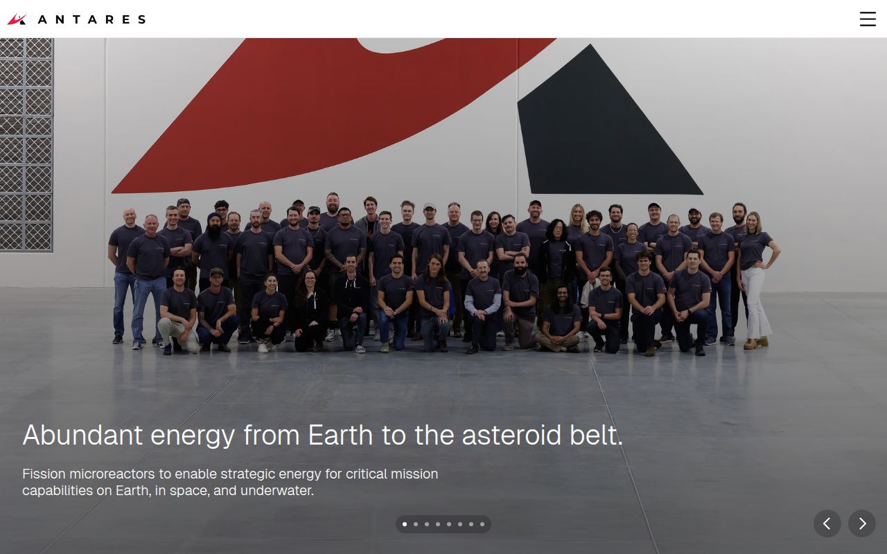 Screenshot of Antares (antaresindustries.com) — Nuclear microreactors