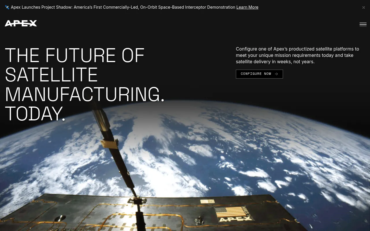 Screenshot of Apex (apexspace.com) — Building satellite buses