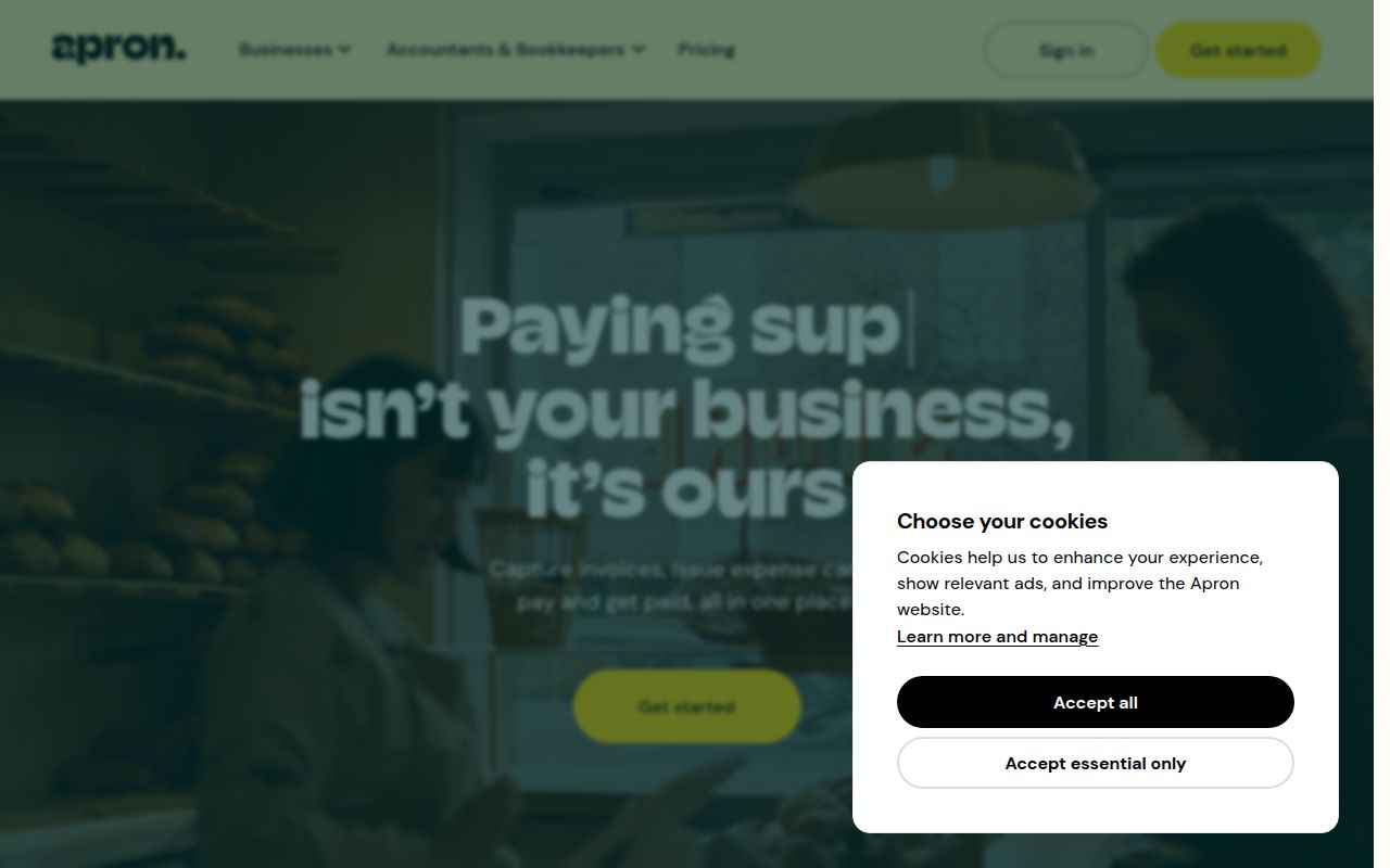 Screenshot of Apron (getapron.com) — Finance platform for small businesses