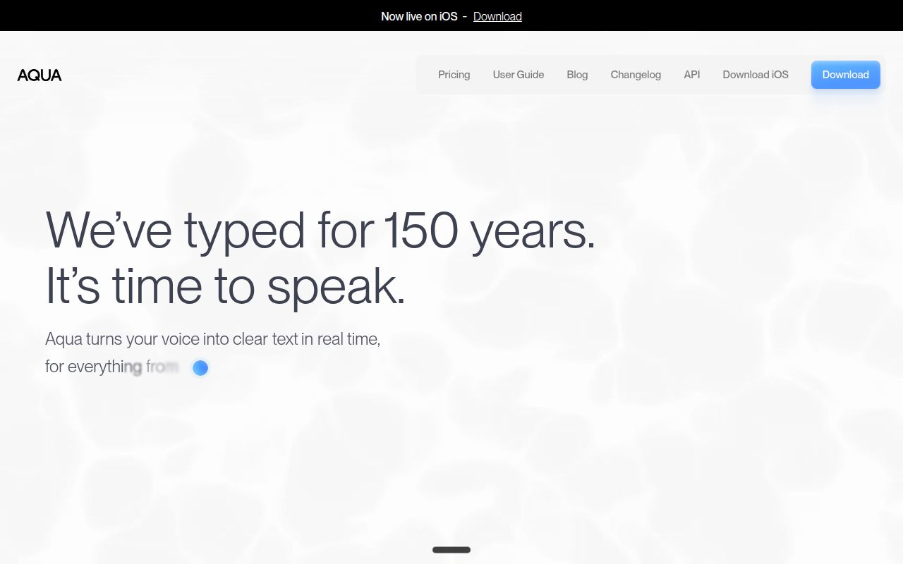 Screenshot of Aqua Voice (withaqua.com) — Talk into any text box
