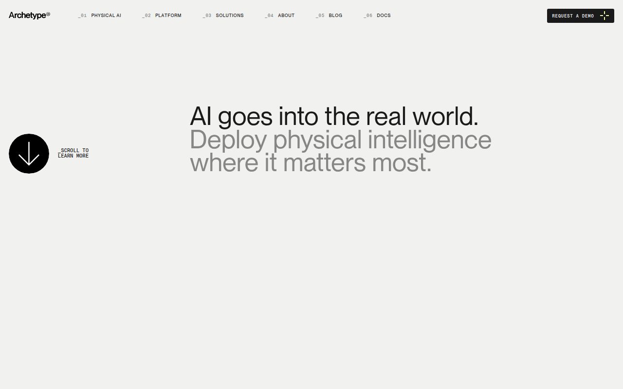 Screenshot of Archetype (archetypeai.io) — Encoding the physical world