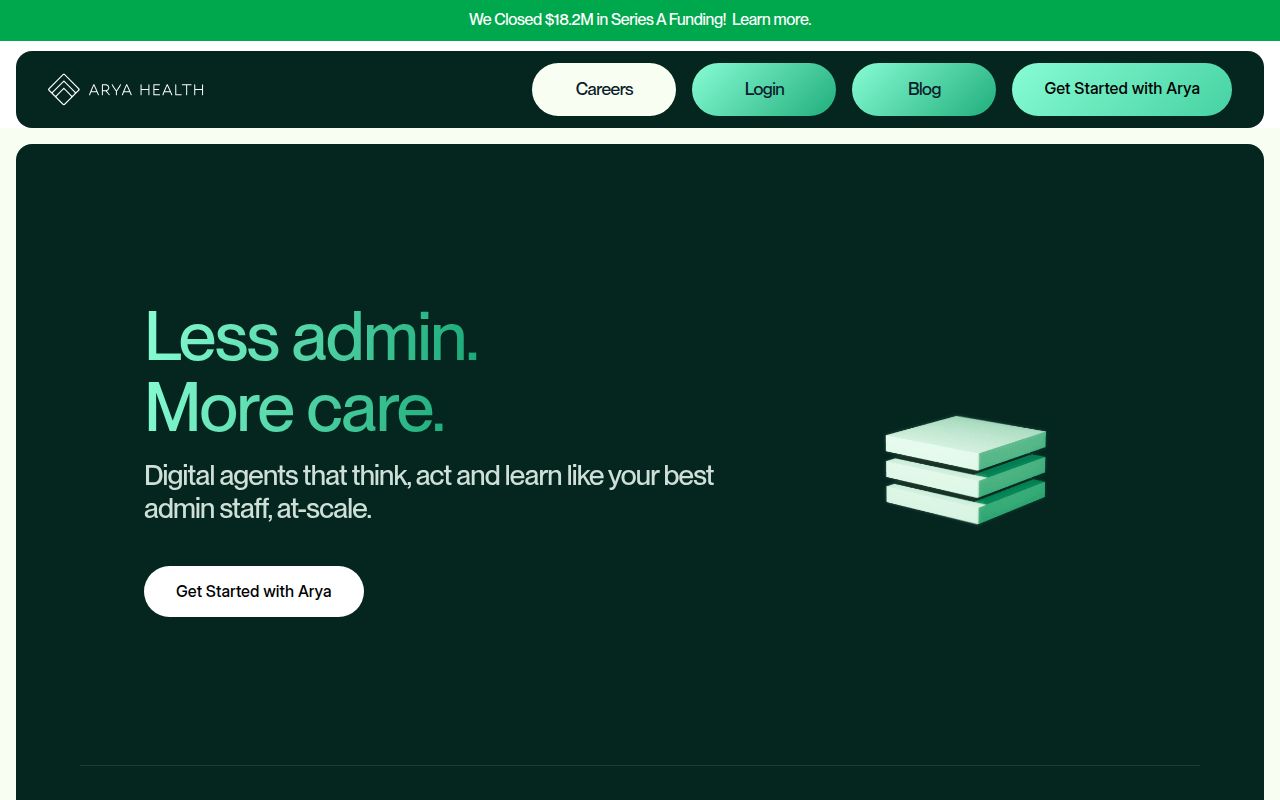 Screenshot of Arya Health (aryahealth.ai) — Rewriting the future of post acute operations
