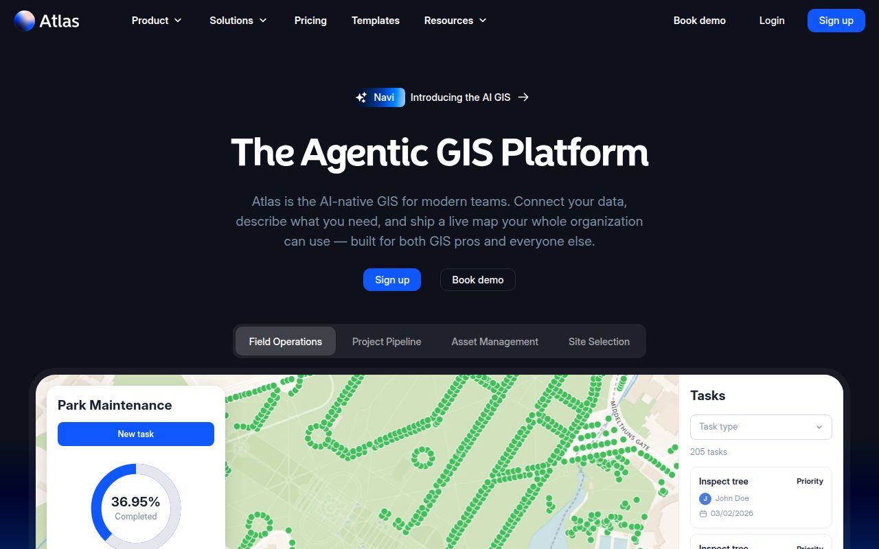 Screenshot of Atlas (atlas.co) — All-in-one map builder