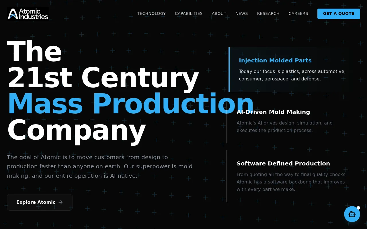 Screenshot of Atomic Industries (atomic.industries) — AI-powered manufacturing