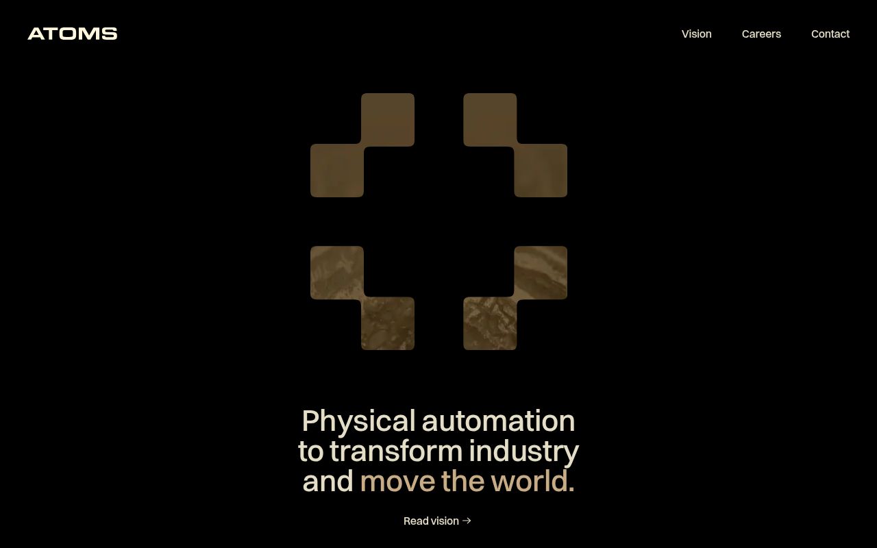 Screenshot of Atoms (atoms.co) — Physical automation to move the world