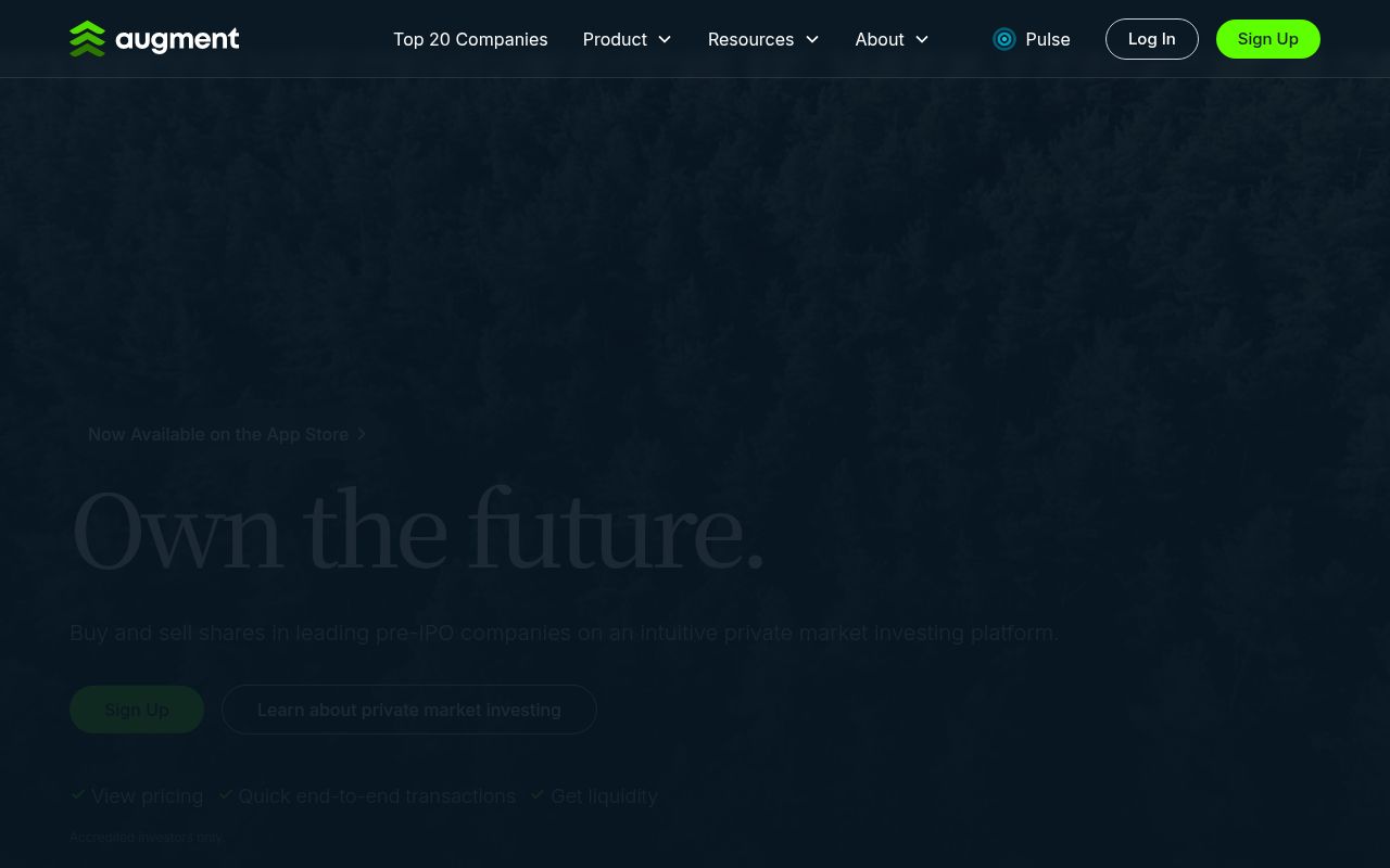 Screenshot of Augment Market (augment.market) — Buy &amp; sell shares in private tech companies