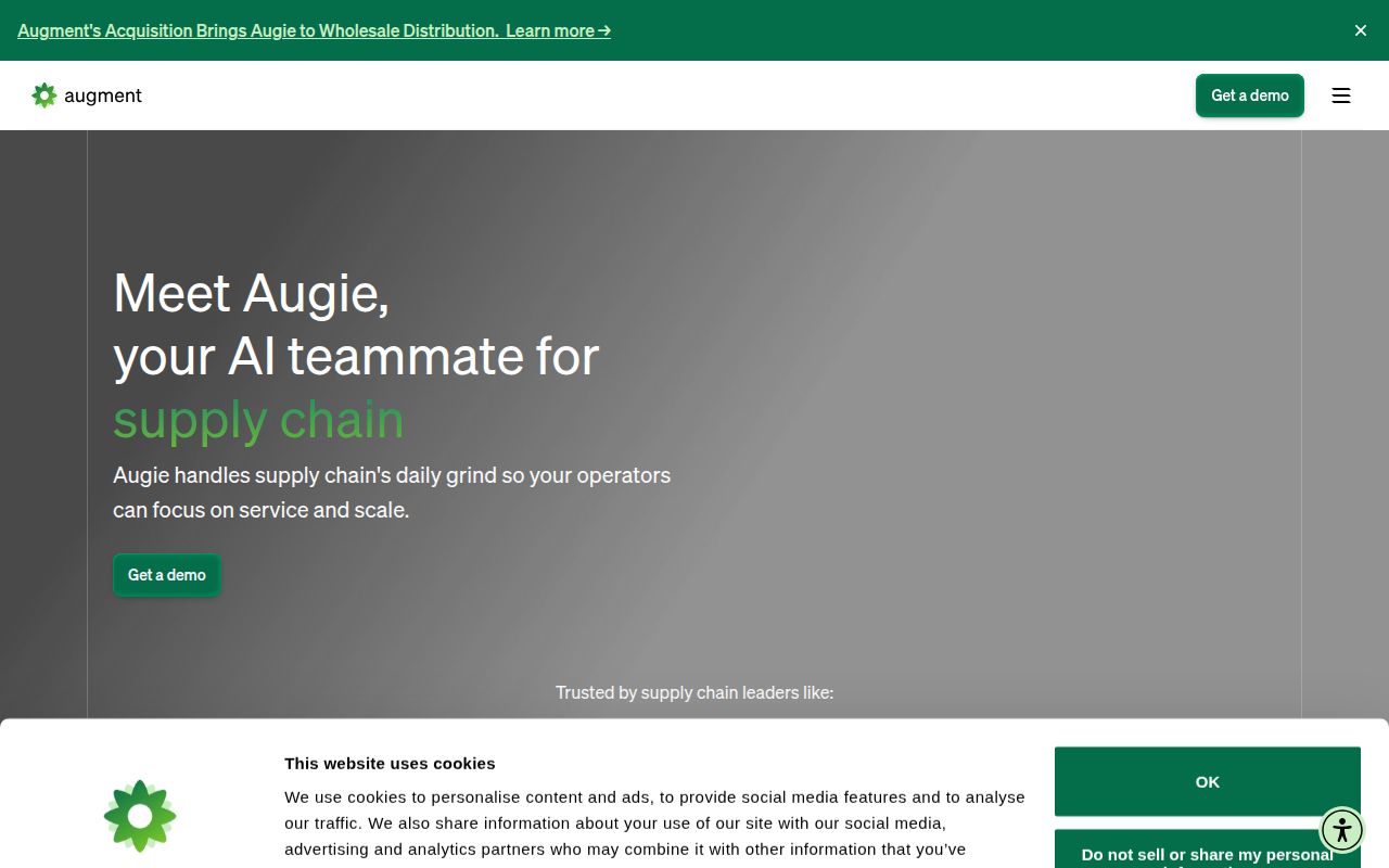Screenshot of Augment (goaugment.com) — AI teammate for logistics