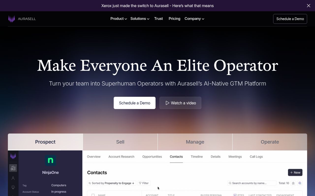 Screenshot of Aurasell (aurasell.ai) — AI-native CRM