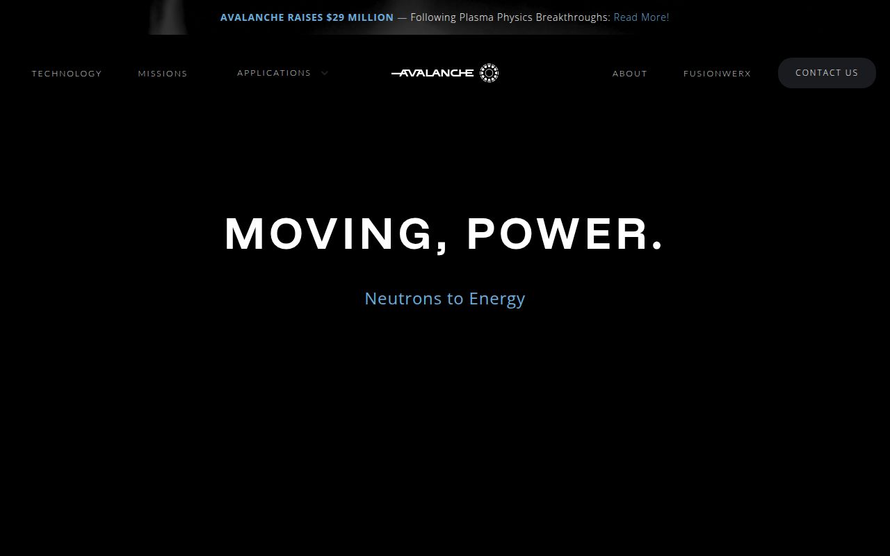 Screenshot of Avalanche (avalanchefusion.com) — Micro-fusion reactors