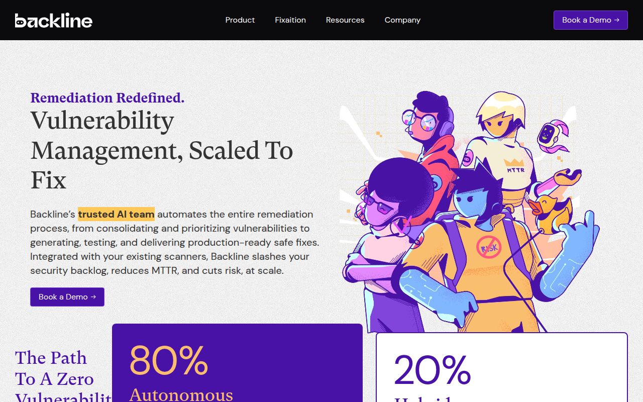 Screenshot of Backline (backline.ai) — AI agents to automate security backlogs
