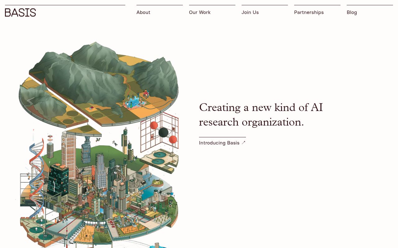 Screenshot of Basis Research (basis.ai) — Creating a new kind of AI research organization