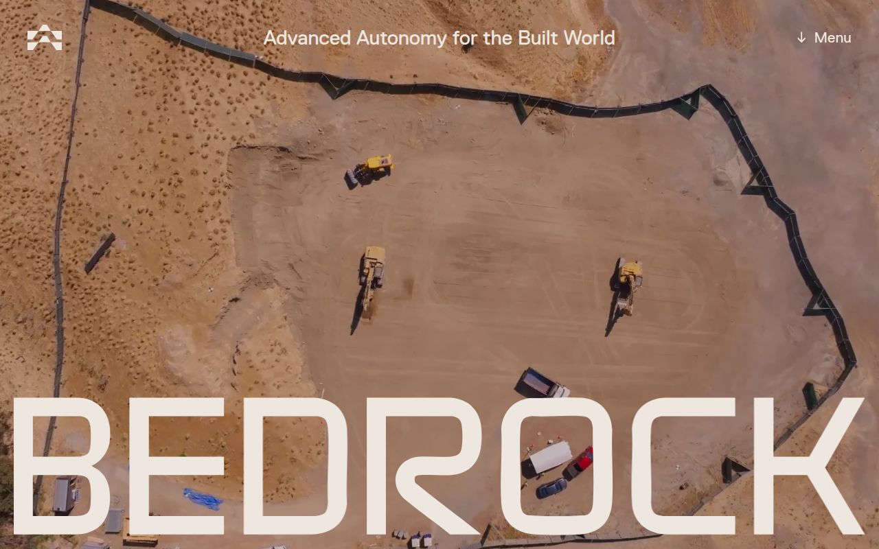 Screenshot of Bedrock Robotics (bedrockrobotics.com) — Advanced autonomy for the built world