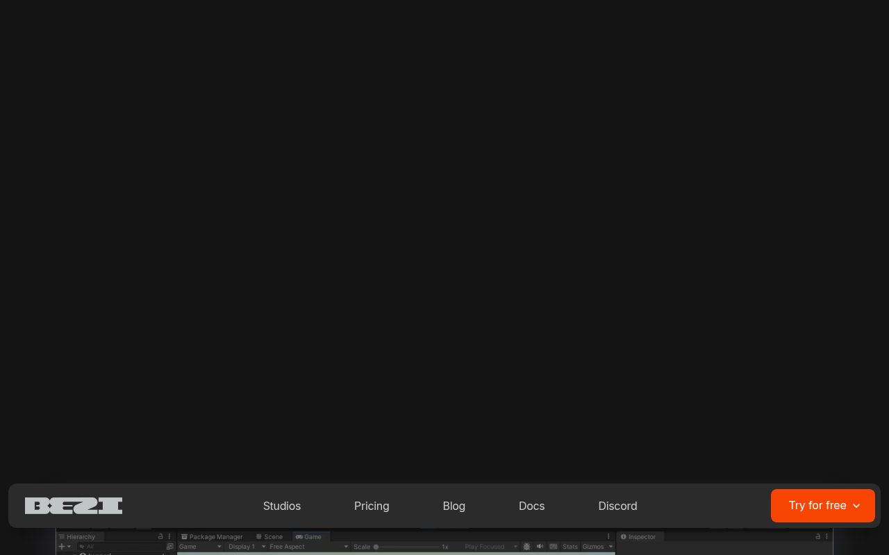 Screenshot of Bezi (bezi.com) — Build games with contextual AI