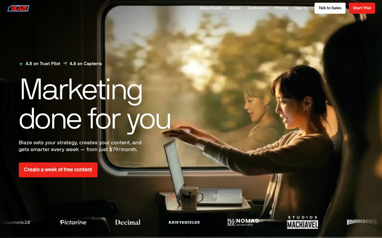 Screenshot of Blaze (blaze.ai) — Agentic AI marketer
