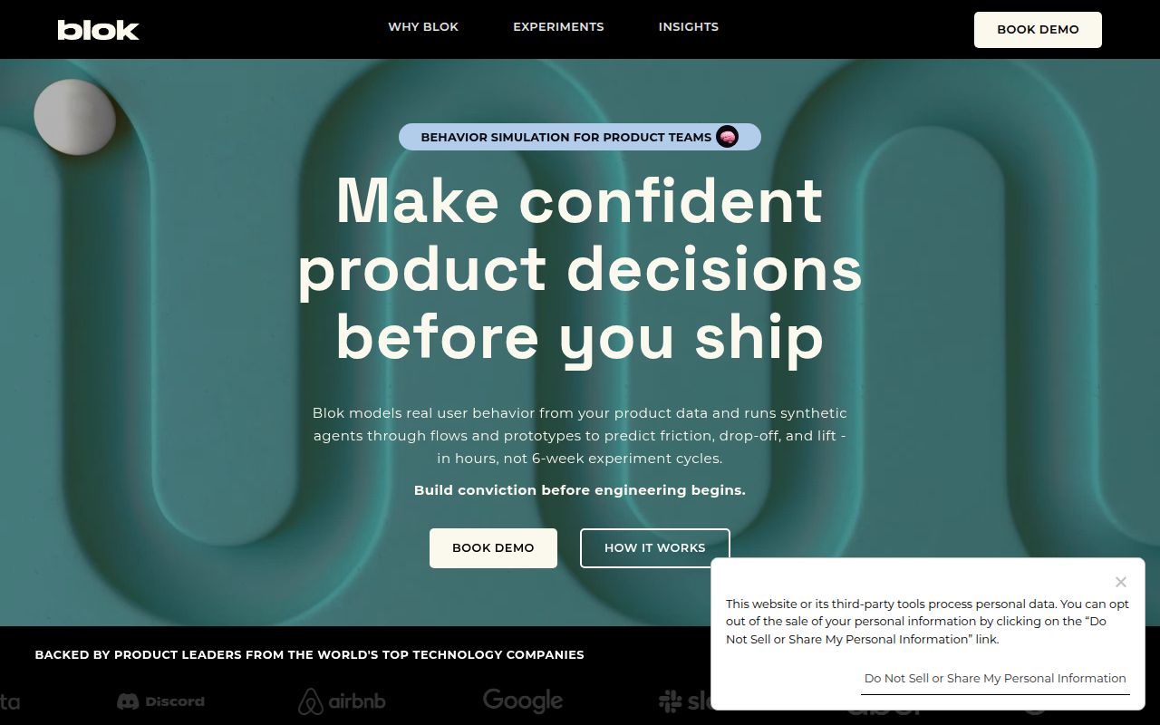 Screenshot of Blok (joinblok.co) — Make better product decisions