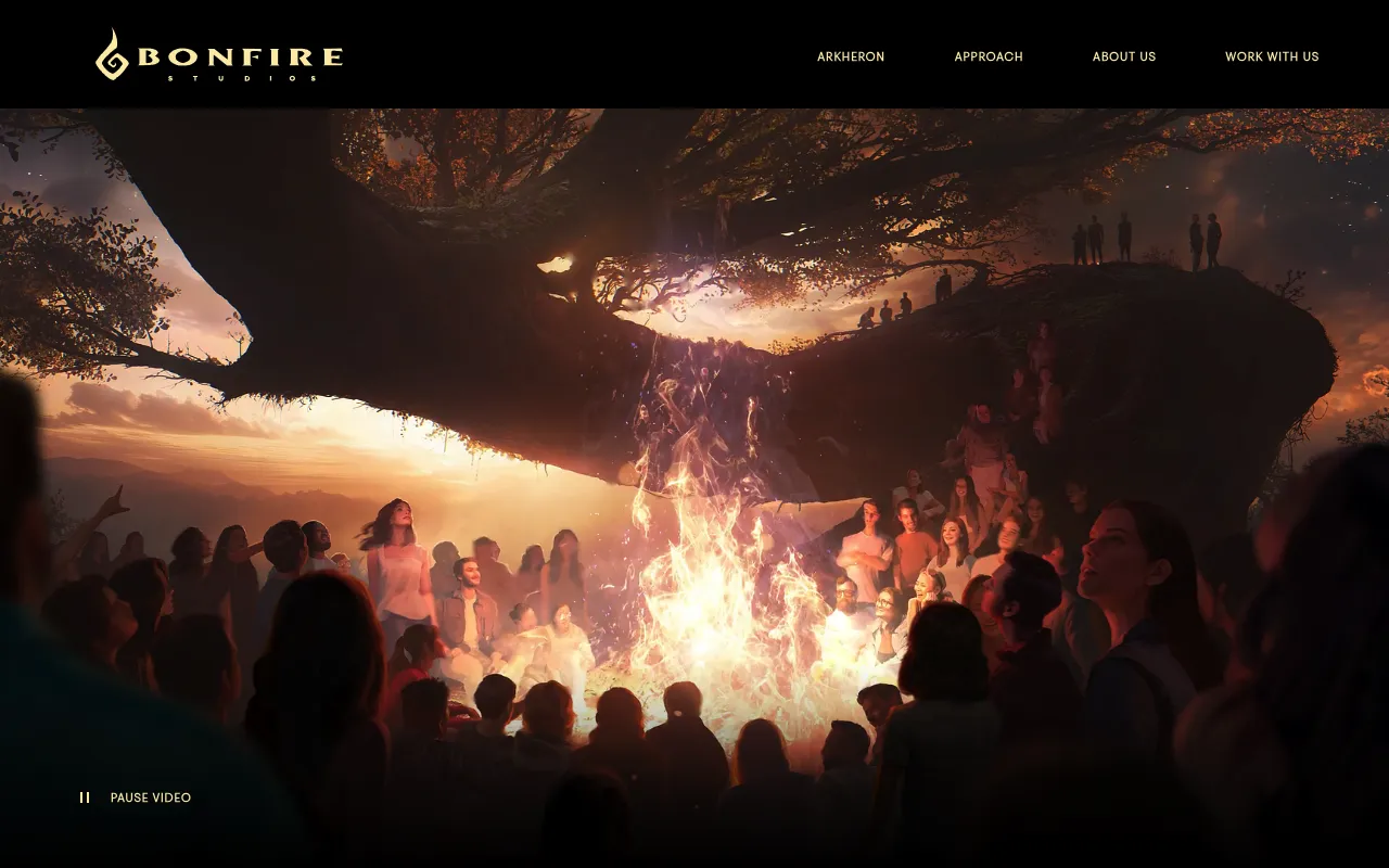 Screenshot of Bonfire Studios (bonfirestudios.com) — Developing Arkheron