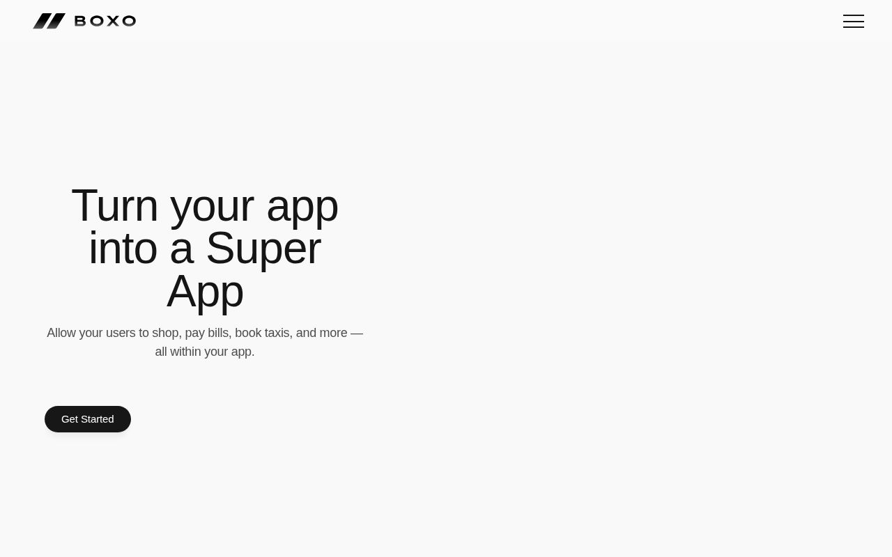 Screenshot of Boxo (boxo.io) — Turn apps into Super Apps