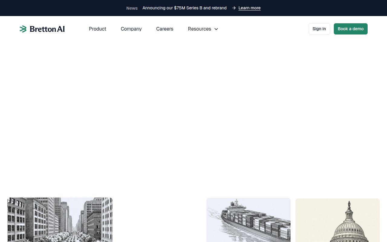 Screenshot of Bretton AI (bretton.com) — Trusted AI agents for financial crime