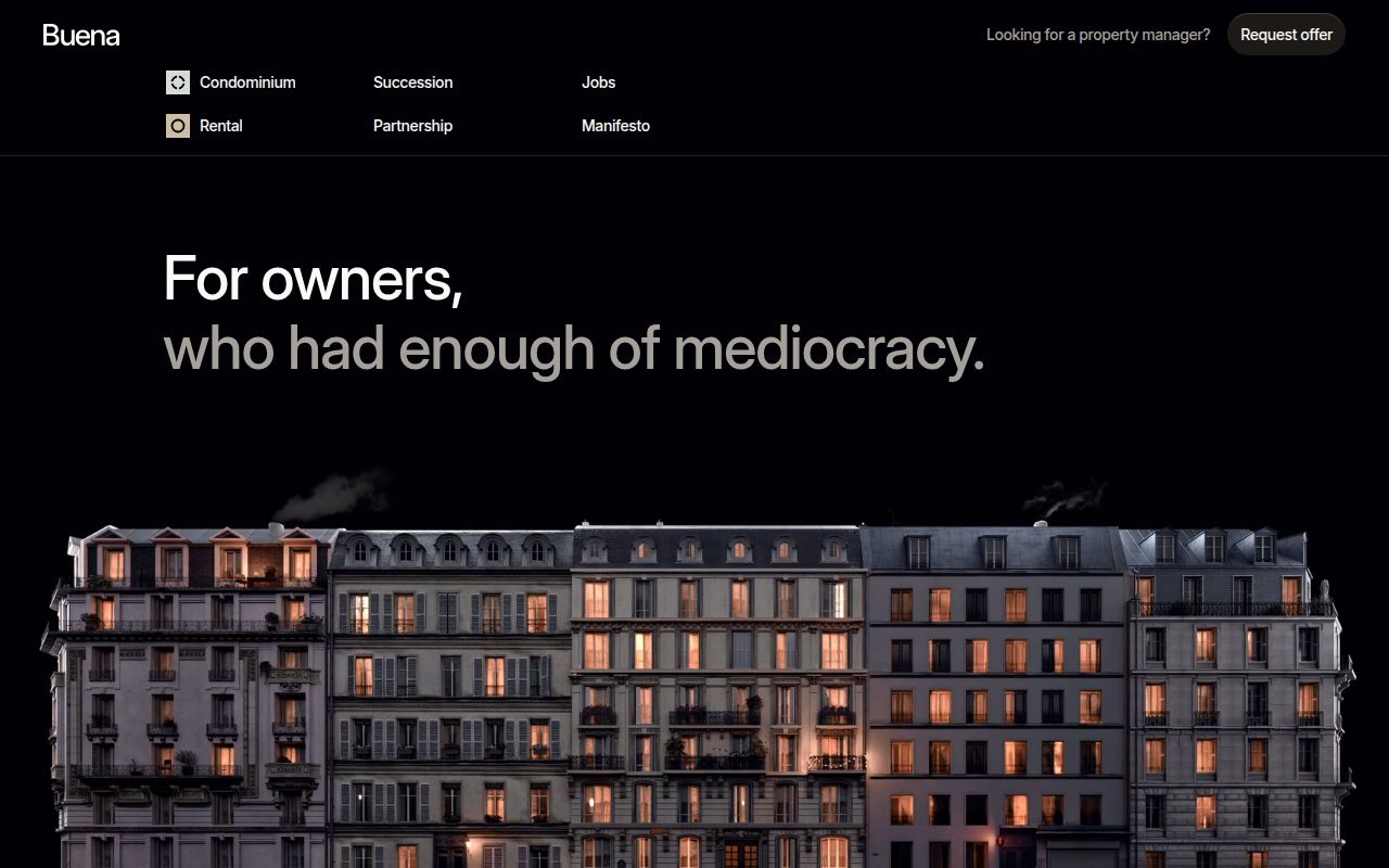 Screenshot of Buena (buena.com) — Property management platform