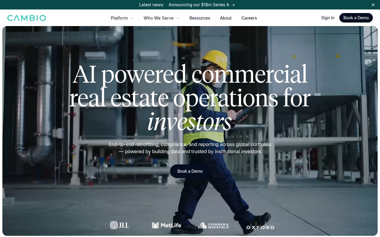 Screenshot of Cambio (cambio.ai) — AI-powered commercial real estate operations