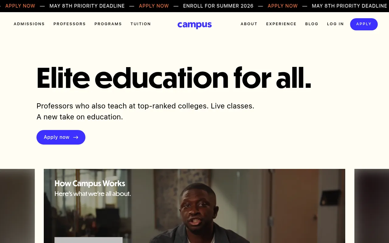 Screenshot of Campus (campus.edu) — Maximizing access to a world-class education