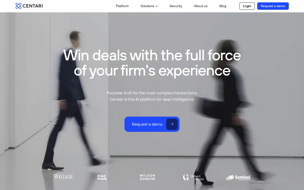 Screenshot of Centari (centari.com) — Precision-driven deal intelligence