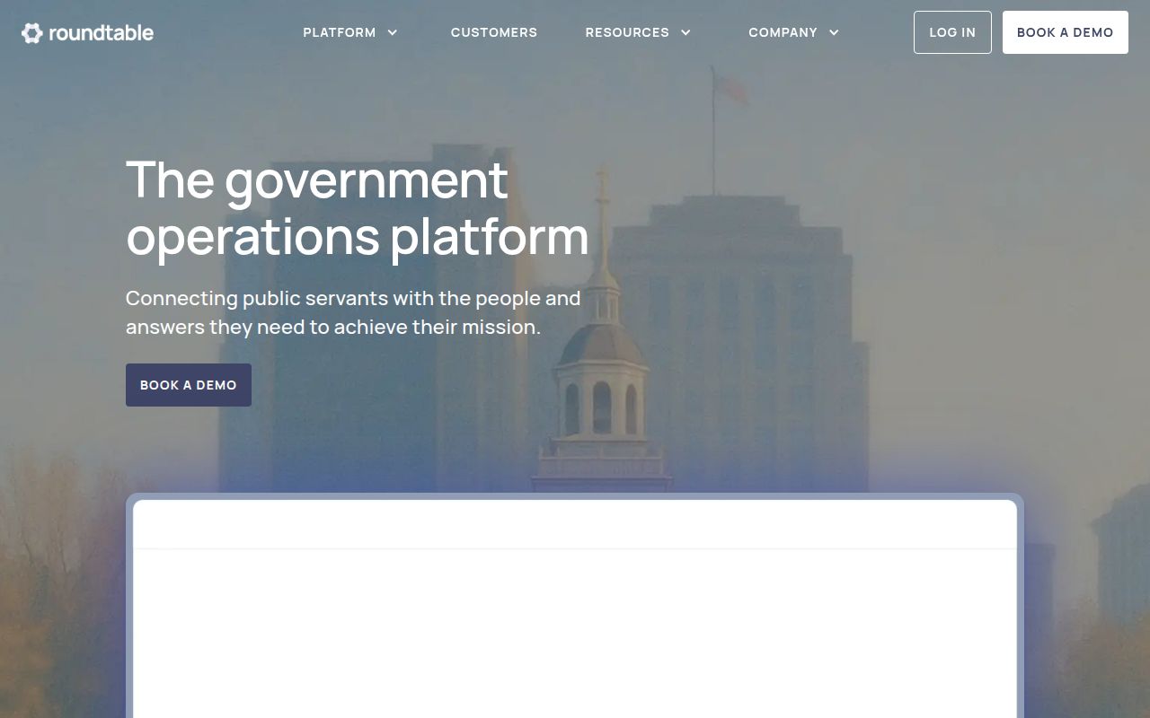 Screenshot of Civic Roundtable (civicroundtable.com) — The government operations platform