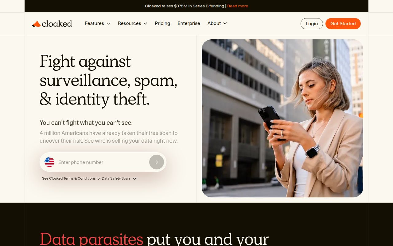 Screenshot of Cloaked (cloaked.com) — Protect your data by generating unlimited identities