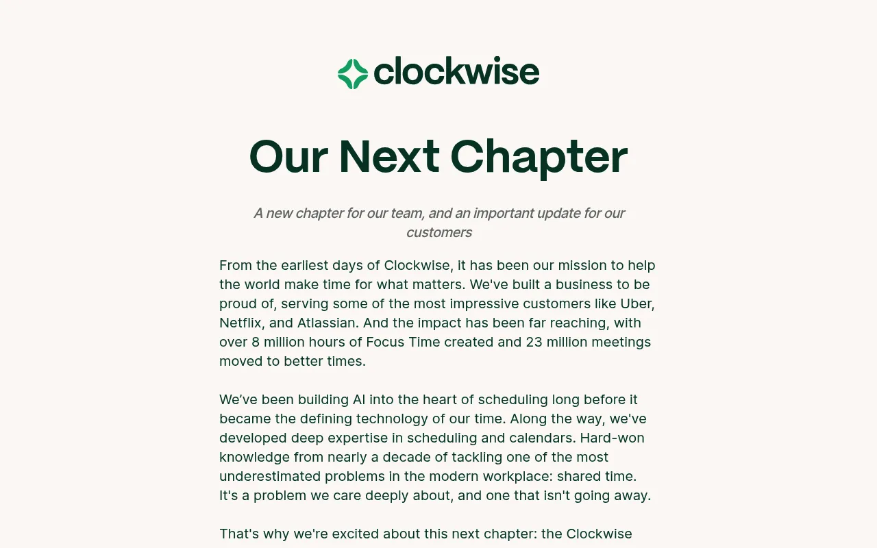 Screenshot of Clockwise (getclockwise.com) — AI-powered scheduling for a better workday