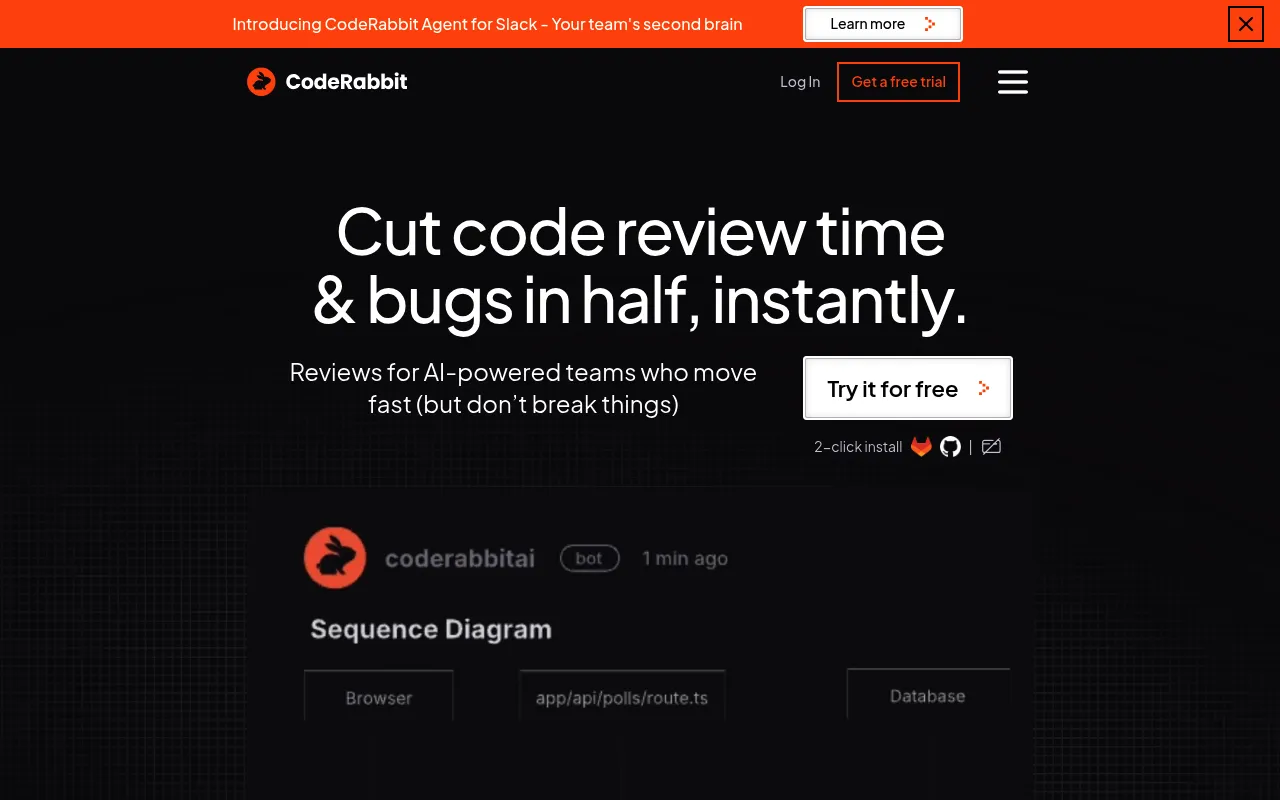 Screenshot of CodeRabbit (coderabbit.ai) — AI code reviews