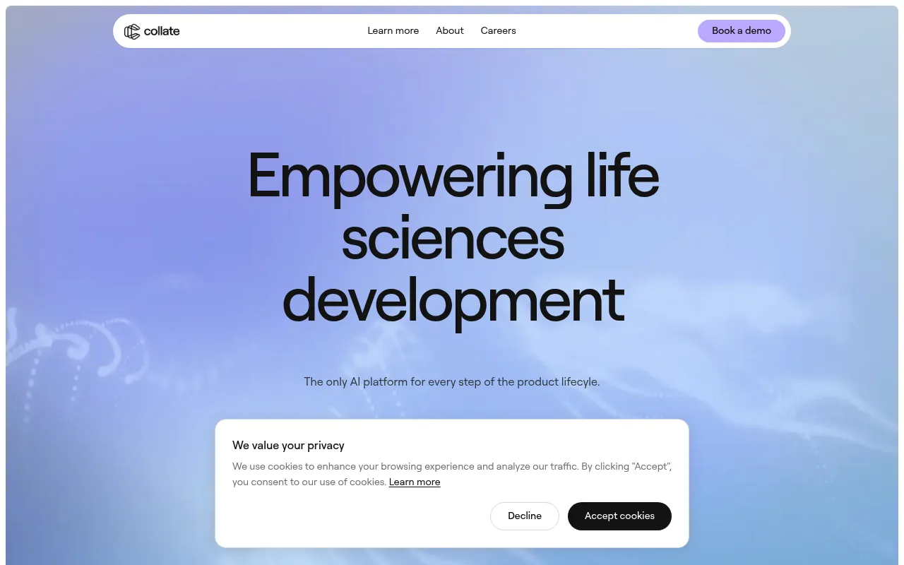 Screenshot of Collate (collate.com) — Empowering life sciences development