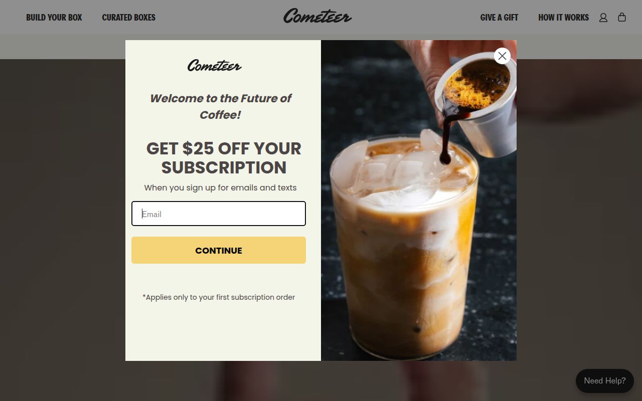 Screenshot of Cometeer (cometeer.com) — Flash-frozen coffee capsules