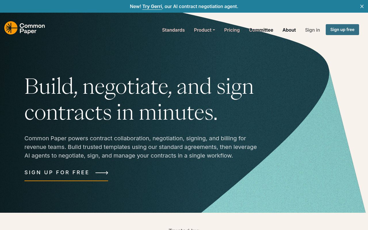Screenshot of Common Paper (commonpaper.com) — Build, negotiate, and sign contracts in minutes