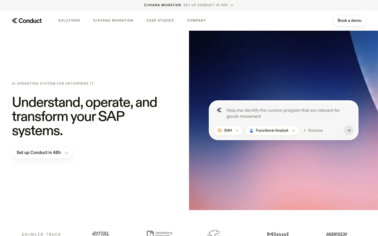 Screenshot of Conduct (conduct.ai) — AI for your SAP customizations