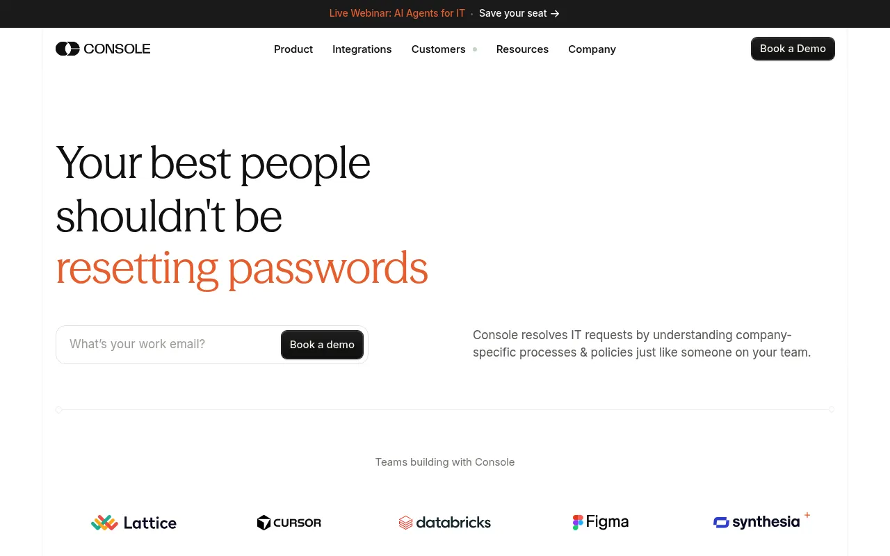 Screenshot of Console (console.co) — AI coworker for IT