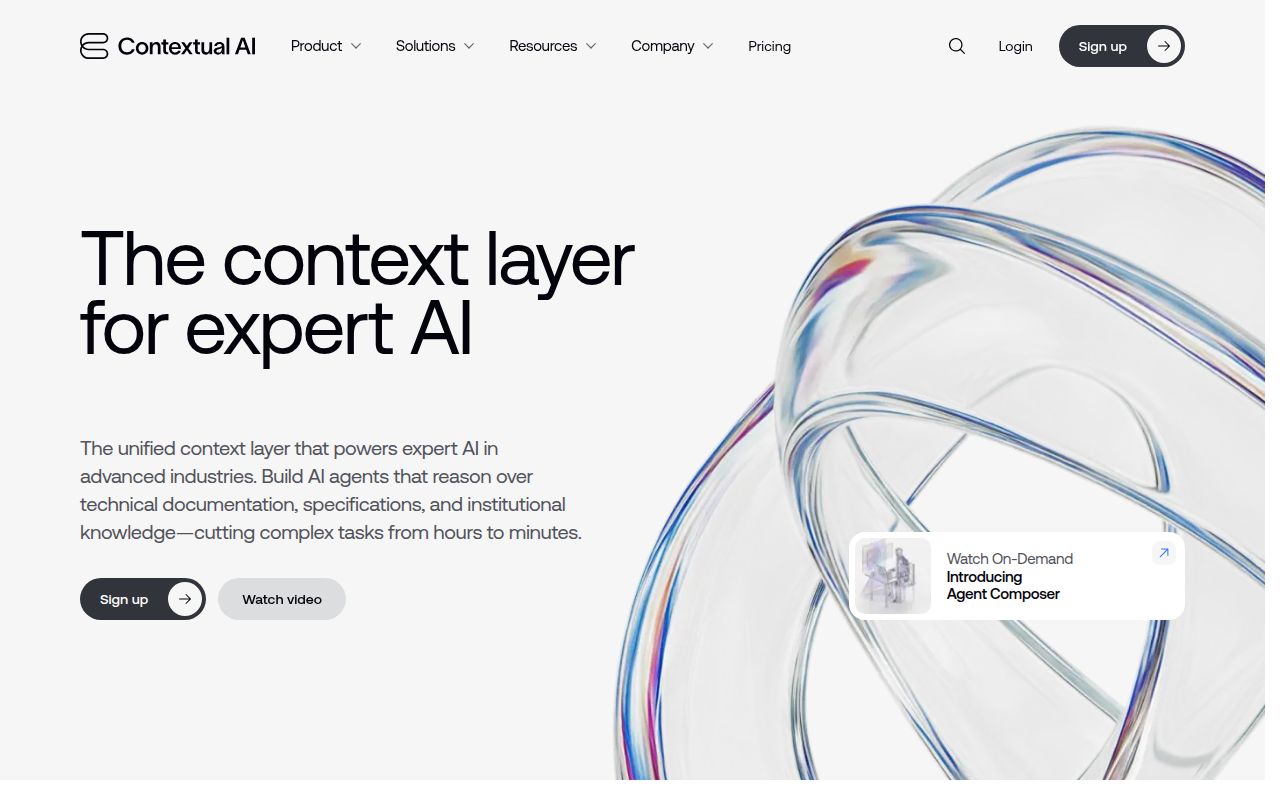Screenshot of Contextual AI (contextual.ai) — Build specialized RAG agents