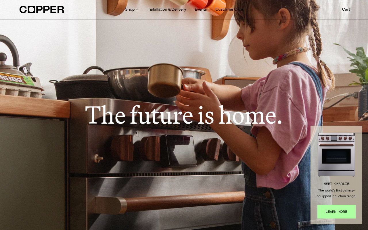 Screenshot of Copper (copperhome.com) — The Tesla of induction stoves