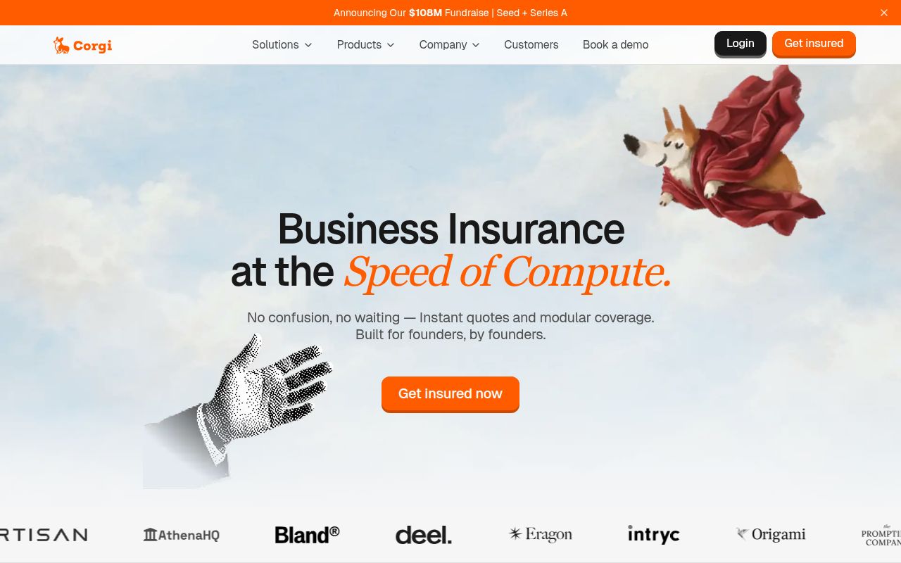 Screenshot of Corgi (corgi.insure) — Full-stack AI insurance carrier
