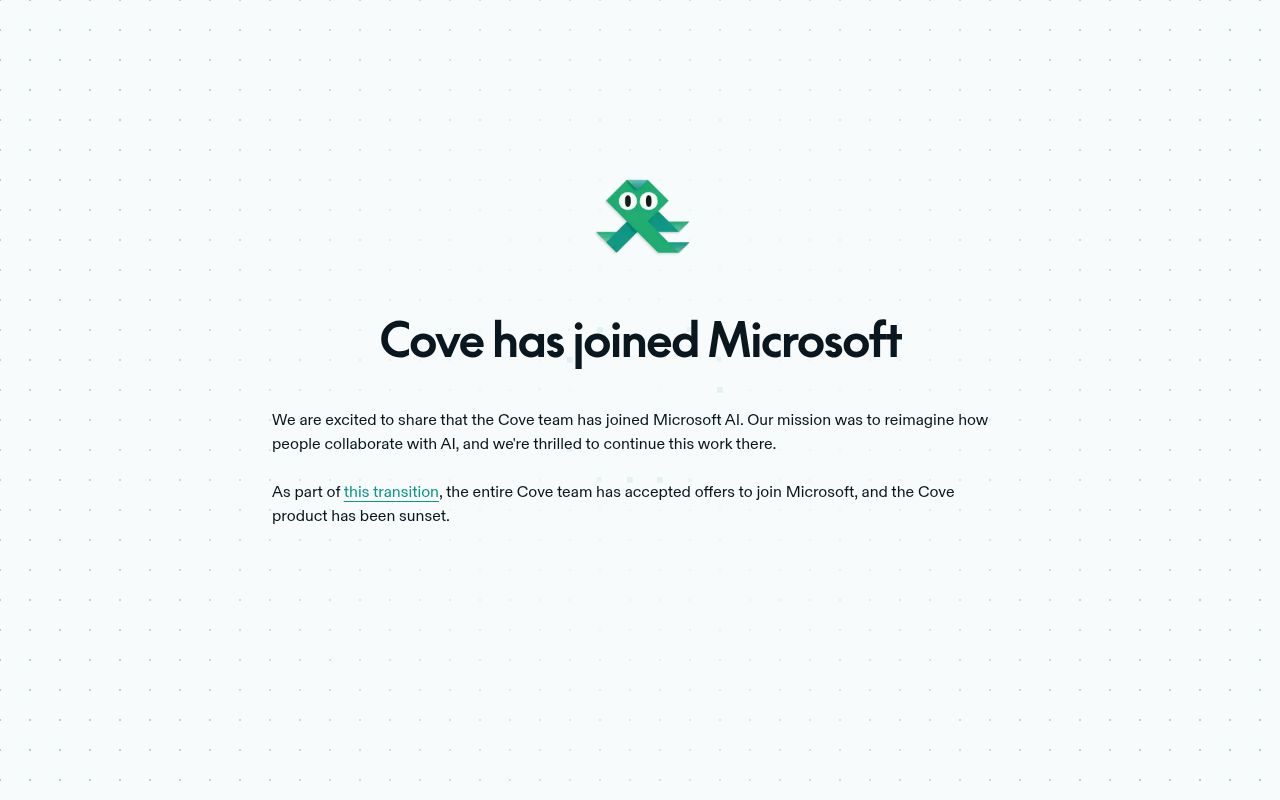Screenshot of Cove (cove.ai) — A visual workspace for thinking together with AI