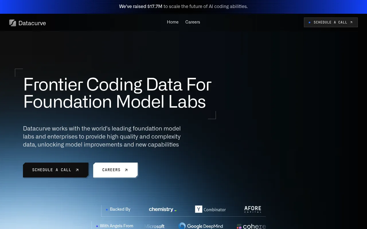 Screenshot of Datacurve (datacurve.ai) — Frontier code data for foundation models