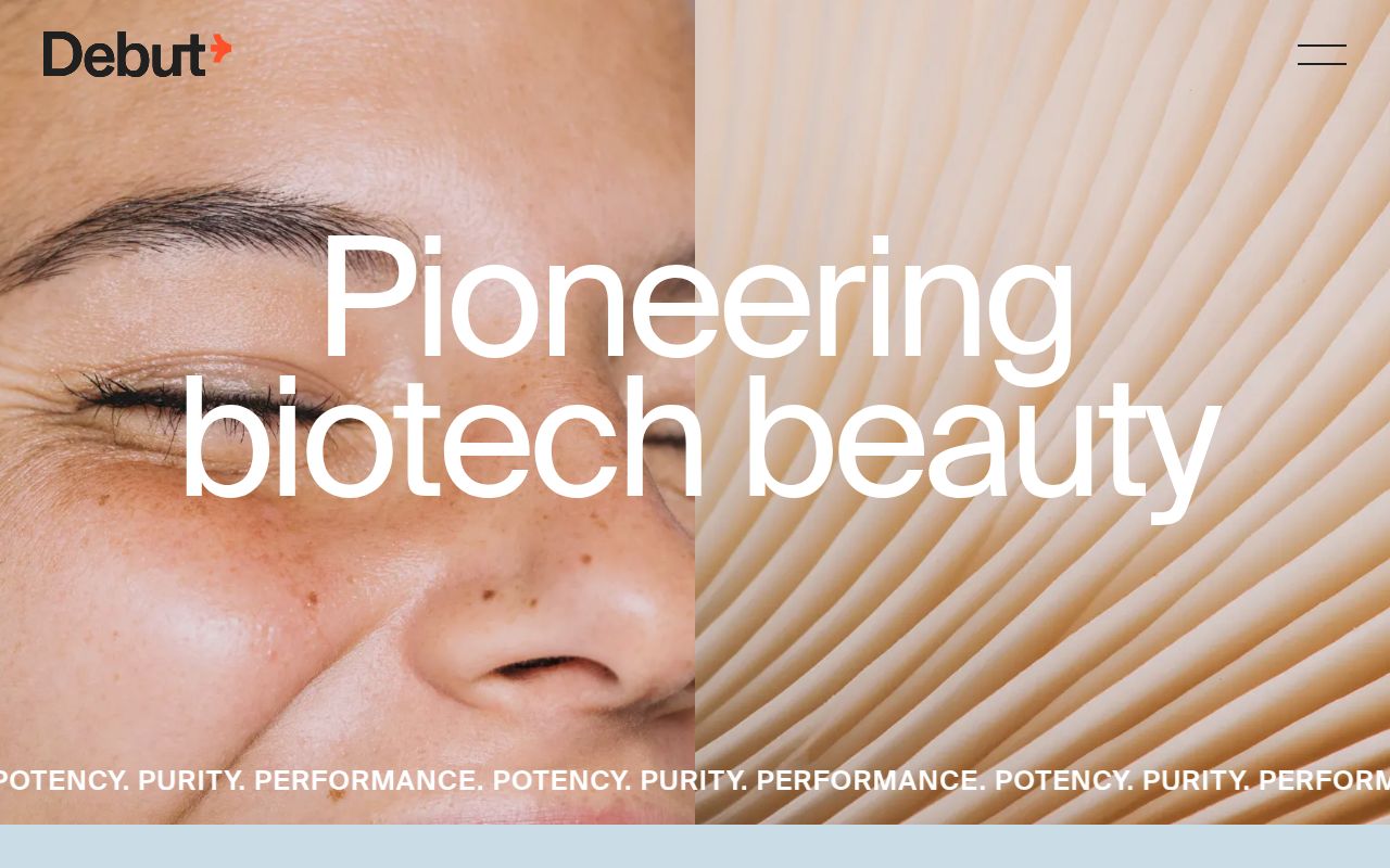 Screenshot of Debut (debutbiotech.com) — Bioengineering beauty