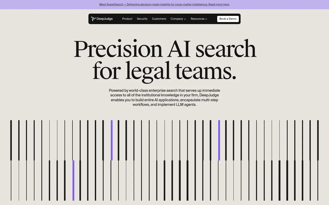 Screenshot of DeepJudge (deepjudge.ai) — Precision AI search for legal teams